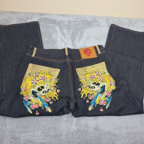 Vintage 2000's Denim Jeans‎ with Rhinestone Skull Decals Size 38 EUC - Picture 10 of 15